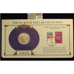 1220 _ 1923 Philadelphia Mint U.S. Peace Silver Dollar in a special protected cover with post marked