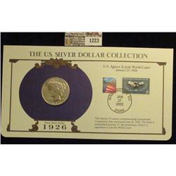 1223 _ 1926 San Francisco Mint U.S. Peace Silver Dollar in a special protected cover with post marke