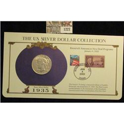 1227 _ 1935 San Francisco Mint U.S. Peace Silver Dollar in a special protected cover with post marke