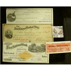1256 _ Pair of 1927-28 "Drake University…reserved seat…" tickets; early 1900 Promissory note (unissu