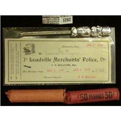 1262 _ "Sheraton Chicago Kon Tiki Ports" metal letter opener with interesting Polynesian character; 