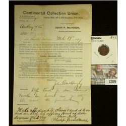 1289 _ March 19, 1877 Court letter from "Continental Collection Union…Broadway, N.Y."; & 1842 Denmar