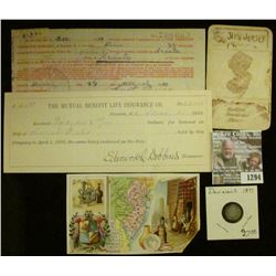 1294 _ 1892 Receipt "The Mutual Benefit Life Insurance Co., Newark, N.J."; 1910 Receipt "The America