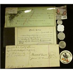 1297 _ 1890 era Columbus, Ohio College Currency Check, Rare and valued by Doc at $30; 1900 Oberling 