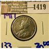 Image 1 : 1419 _ 1917 C Newfoundland Twenty-Five Cent Piece. VF-EF.