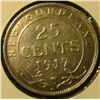 Image 2 : 1419 _ 1917 C Newfoundland Twenty-Five Cent Piece. VF-EF.