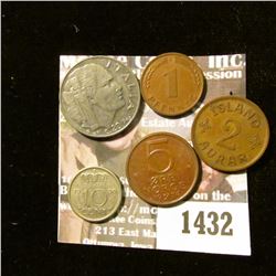1432 _ Foreign Coin Lot: 1942 Iceland 2 Aurar; 1950 Netherlands 10 Cents; 1974 Norway 5 Ore; 1950 D 
