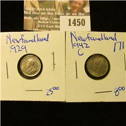 1450 _ Newfoundland 1929  and 1942-C Silver 5 Cent Pieces