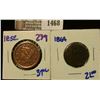Image 1 : 1468 _ 1852 Large Cent and 1864 Two Cent Piece