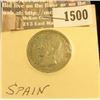 Image 1 : 1500 _ 1904 SM-V Spain One Silver Peseta, VF.