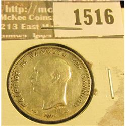 1516 _ 1911 Greece Silver Drachma, VF.
