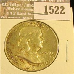 1522 _ 1959 D Franklin Half Dollar, Toned Brilliant Unc.