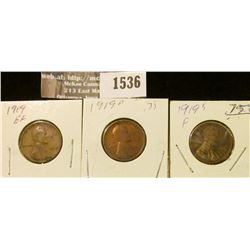 1536 _ 1919 P, D, & S Lincoln Cents grading good to extra Fine.