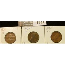1537 _ 1920 P, D, & S Lincoln Cents grading very good to extra Fine.