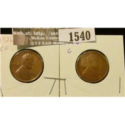 1540 _ 1926 P EF & 26 D G U.S. Wheat back Lincoln Cents.