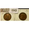 Image 1 : 1543 _ 1930 P AU/VG & 1930 D Brown AU  Lincoln Cent