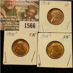 1566 _ 1948 P, D, & S U.S. Lincoln Cents, Brilliant Uncirculated.