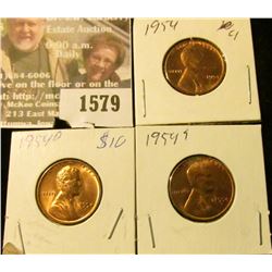 1579 _ 1954P, D & S U.S. Lincoln Cents, Brilliant Uncirculated.