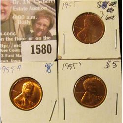 1580 _ 1955P, D & S U.S. Lincoln Cents, Brilliant Uncirculated.