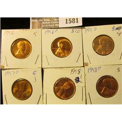 1581 _ 1956P, D, 57P, D, & 58 P, D Lincoln Cents. All Brilliant Uncirculated.
