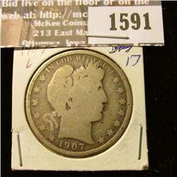 1591 _ 1907 O Barber Half Dollar, Good.
