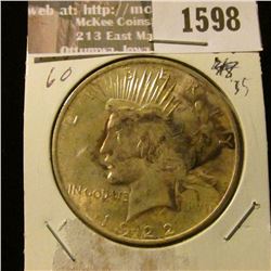 1598 _ 1922 P U.S. Peace Silver Dollar. Brilliant Uncirculated.