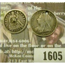 1605 _ Love Token DA on British 6-Pence & D on 1854 Arrows  Liberty Seated Dime.