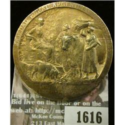 1616 _ Large Yellow Brass Medal 1910 Exposicion Internacal De Agricultur Sociedad Argentina Buenos A