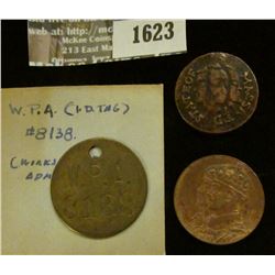 1623 _ W.P.A. (Works Progress Administration) #8138 ID tag, 1776 Copy of Colonial American Coin & 19