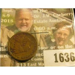 1636 _ 1863 Civil War Token. Indian Head on Obv. Rev Flags Drum and Cannons. VF.