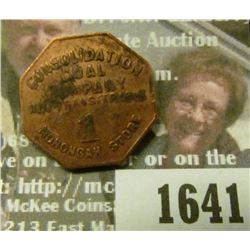 1641 _ Consolidation Coal Co., 1 Monongah Store, Payable in Merchandise Only, CC, 8-Sided Copper Tok