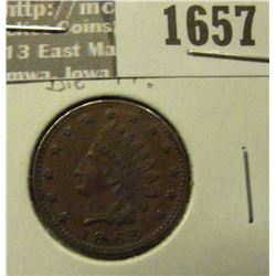 1657 _ 1863 Civil War Token. Indian Head on Obv. Rev Flags Drum and Cannons. EF