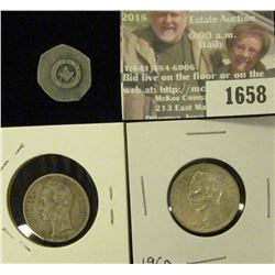 1658 _ 1954 , 1960 Venezeula Bolivar and 7 Sided Uniface Masonic Medal.