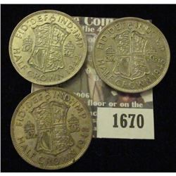 1670 _ (2) 1942, 1945 Great Britain Silver Half Crowns.