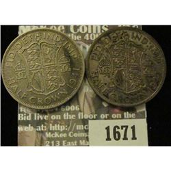 1671 _ 1941, 1942 Great Britain Silver Half Crowns.