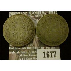 1677 _ 1920, 1921 Great Britain Silver Half Crowns.