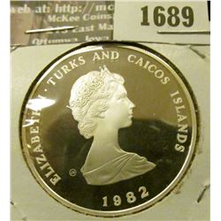 1689 _ 1982 Turks and Caicos, Islands. Silver 10 Crowns. International Year of the Child. Proof