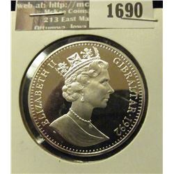 1690 _ 1992 Gibraltar Silver Crown. Proof.