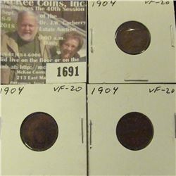 1691 _ (3) 1904 Indian Head Cents. VF-20.