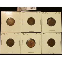 1701 _ (6) 1902 Indian Head Cents. F-12.