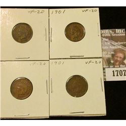 1707 _ (4) 1901 Indian Head Cents. VF-20.