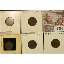 1708 _ (5) 1901 Indian Head Cents. VF-20.