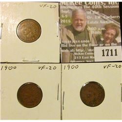 1711 _ (3) 1900 Indian Head Cents. VF-20.