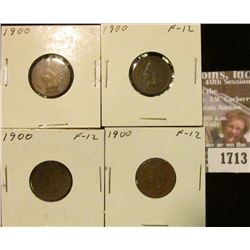 1713 _ (4) 1900 Indian Head Cents. F-12.
