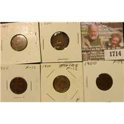 1714 _ (5) 1900 Indian Head Cents. F-12.