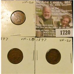 1720 _ (3) 1897 Indian Head Cents. VF-20.