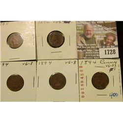 1728 _ (5) 1894 Indian Head Cents. F-12.