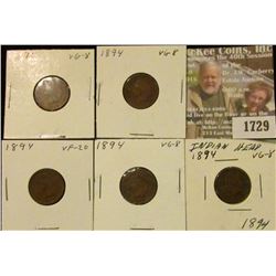 1729 _ (5) 1894 Indian Head Cents. F-12.