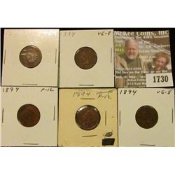 1730 _ (5) 1894 Indian Head Cents. F-12.