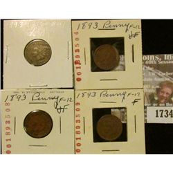 1734 _ (4) 1893 Indian Head Cents. F-12.